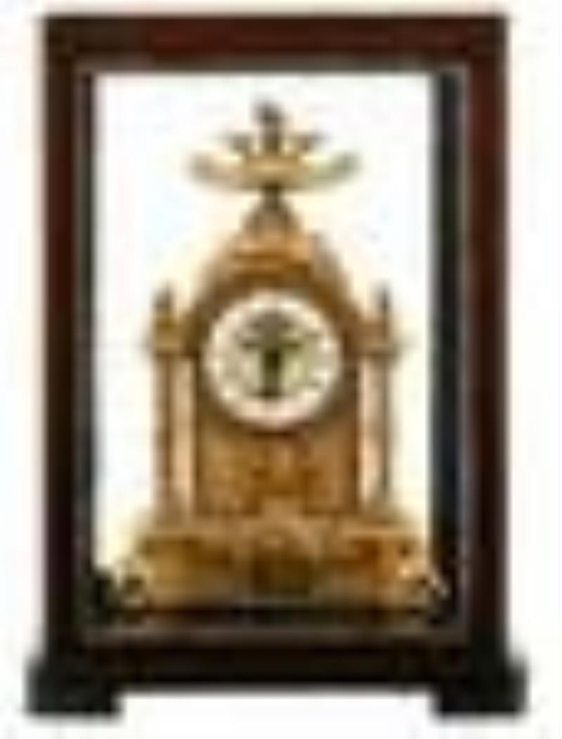 French Gilt Metal Mantel Clock with Glass Case