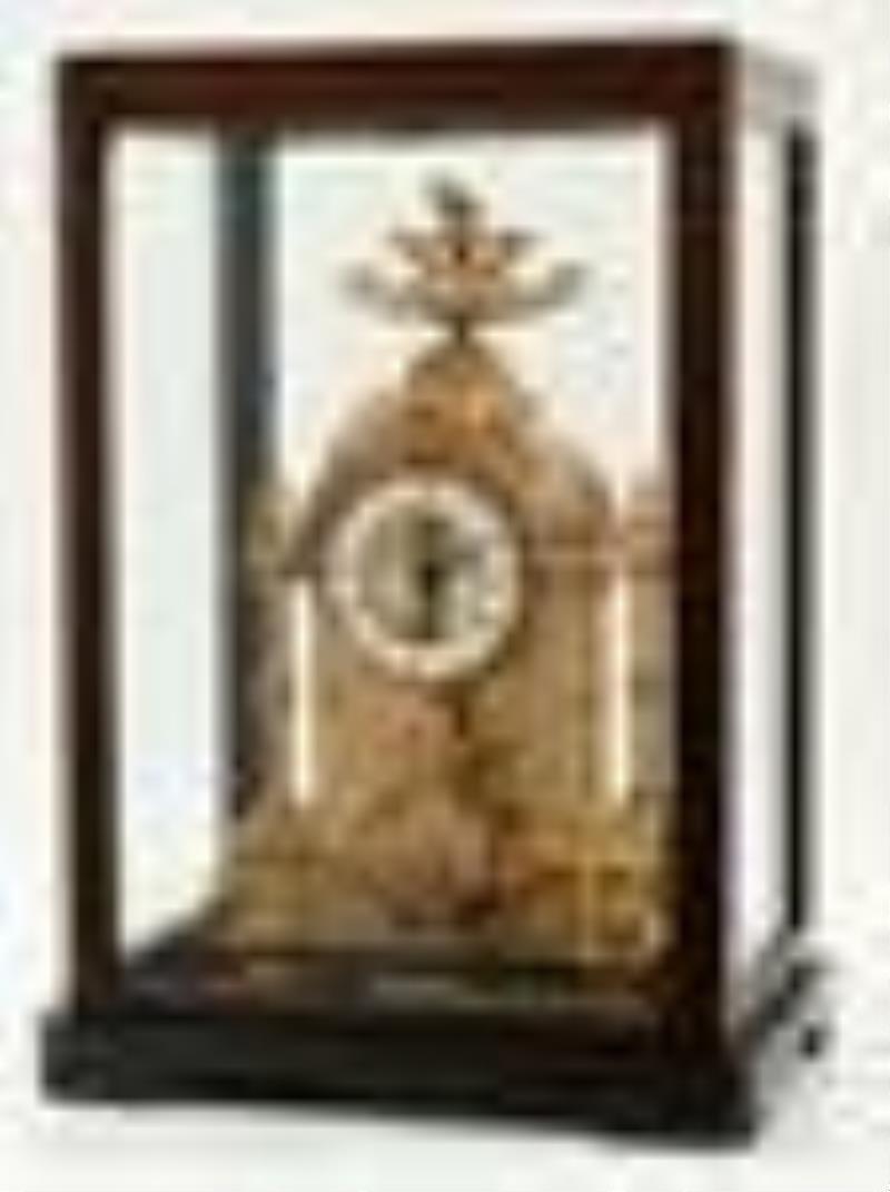 French Gilt Metal Mantel Clock with Glass Case