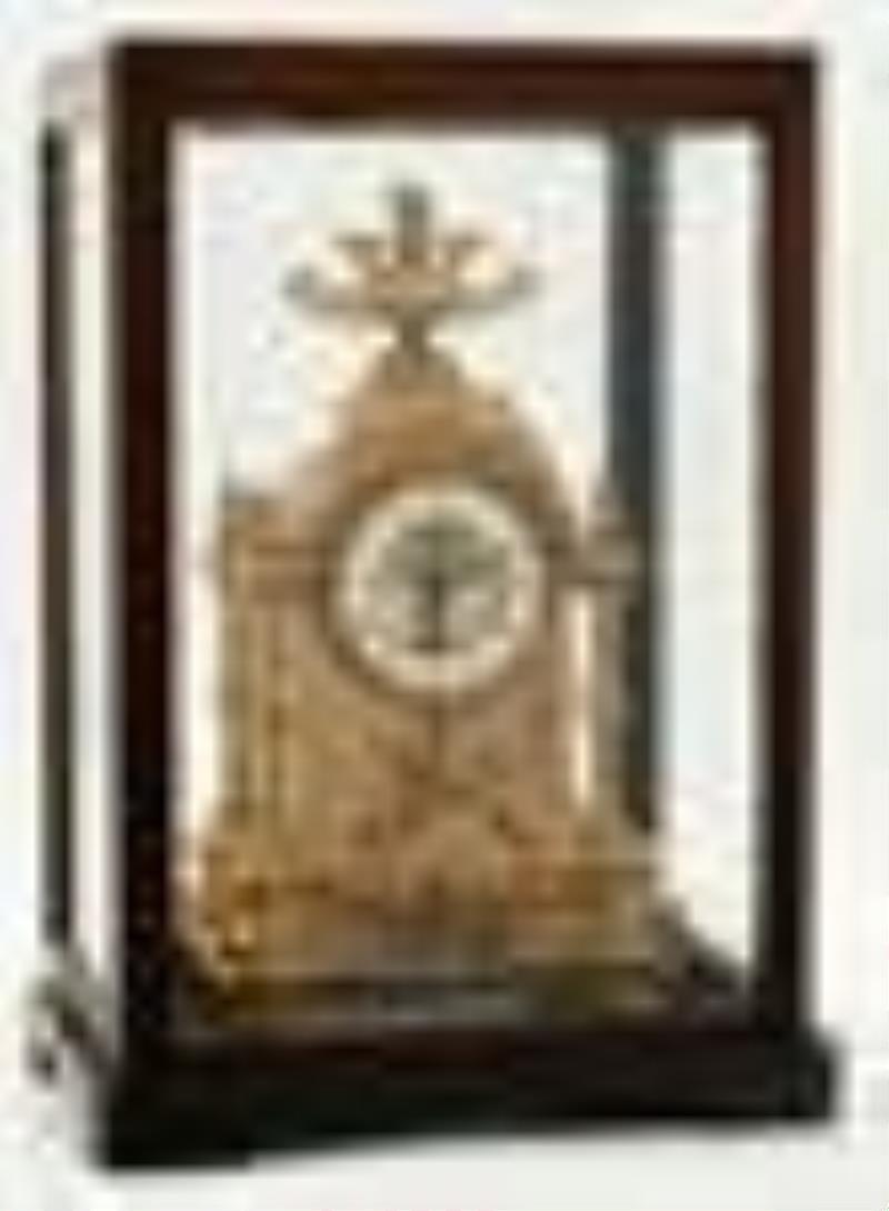 French Gilt Metal Mantel Clock with Glass Case