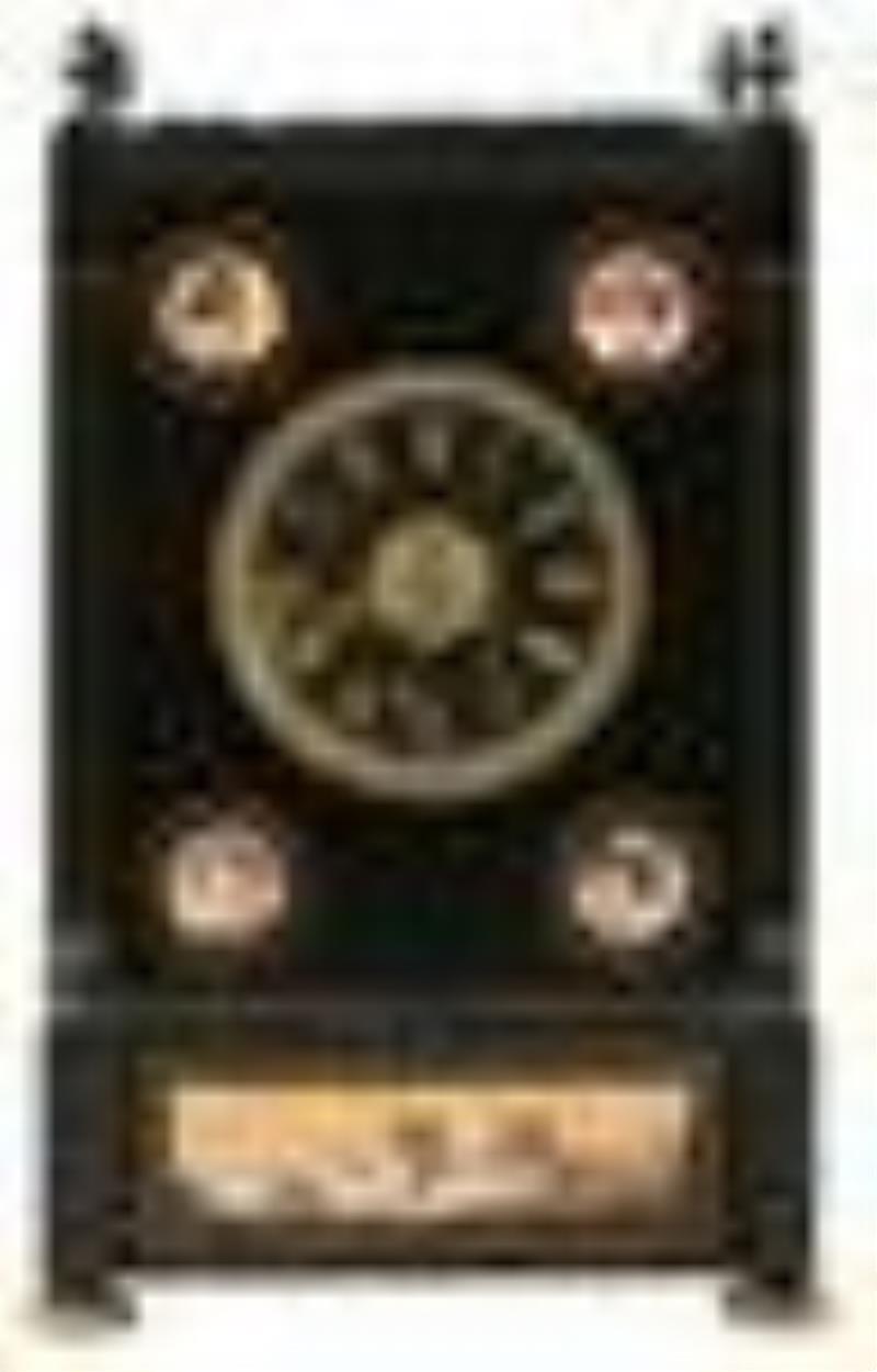 French Black Slate & Paint Decorated Mantel Clock