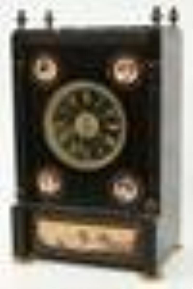 French Black Slate & Paint Decorated Mantel Clock