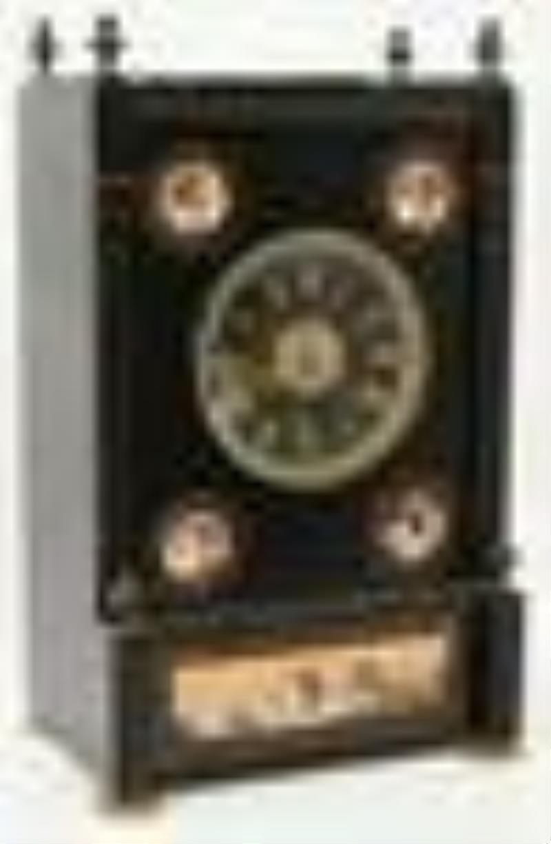 French Black Slate & Paint Decorated Mantel Clock