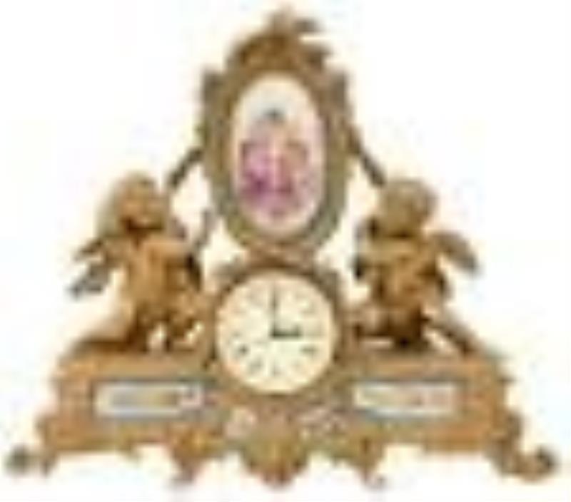 French Gold-Painted Bronze Figural Mantel Clock