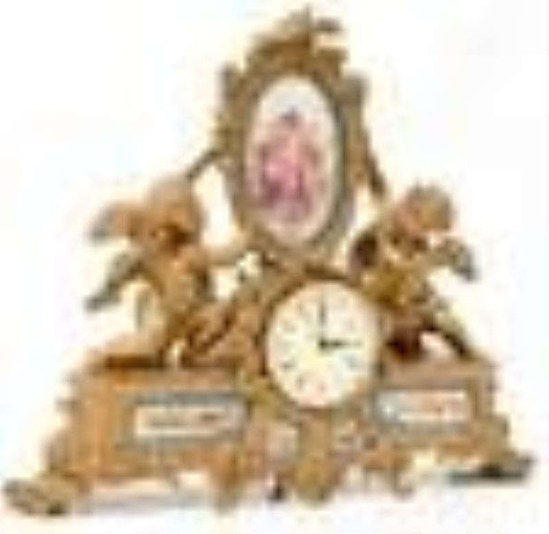 French Gold-Painted Bronze Figural Mantel Clock