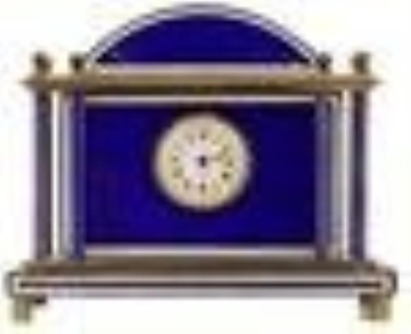 Swiss Blue Enameled Brass Desk Clock