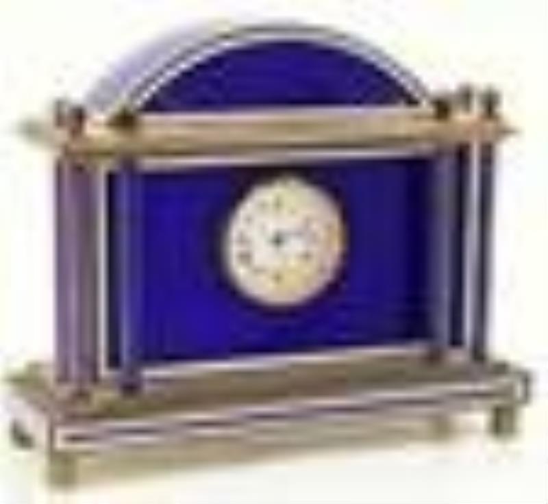 Swiss Blue Enameled Brass Desk Clock