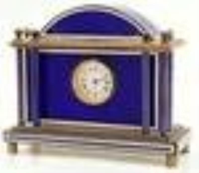 Swiss Blue Enameled Brass Desk Clock