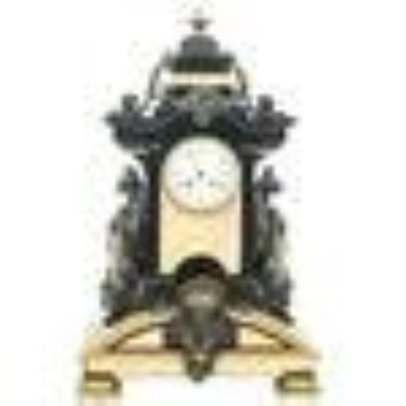 Japy Freres Bronze Mantle Clock With Marble Insets