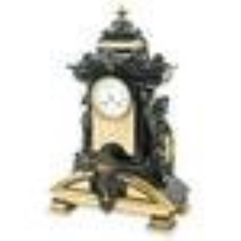 Japy Freres Bronze Mantle Clock With Marble Insets