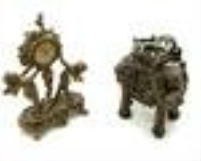 Lot: Bronze Elephant Censer & Spelter Fairy Clock,