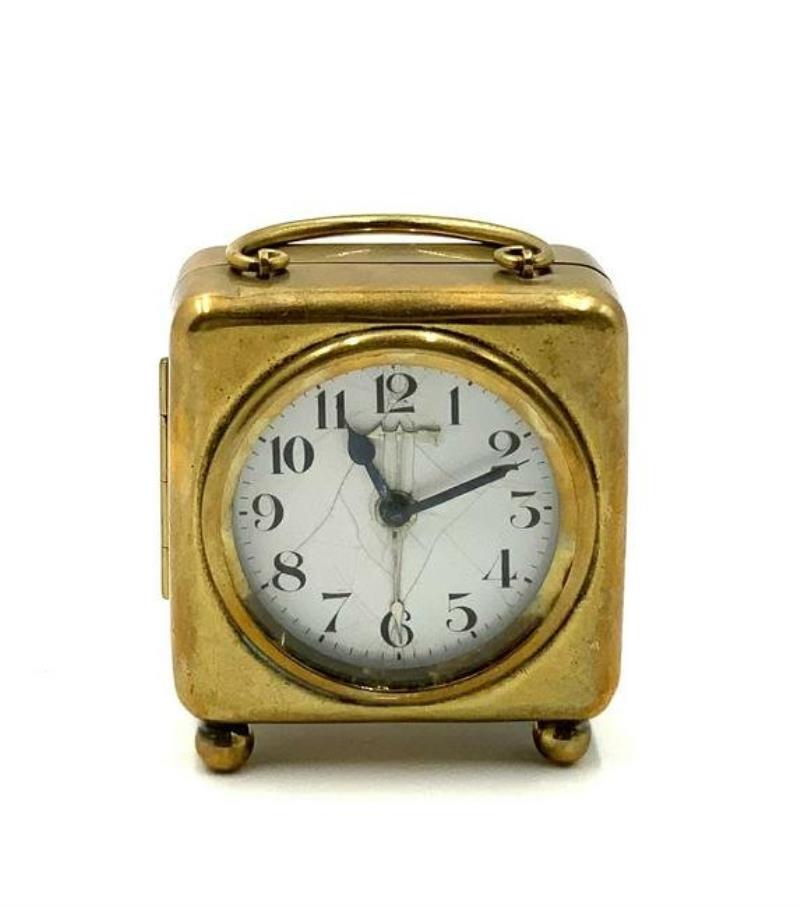 Vintage German Brass Art Deco Travel Clock