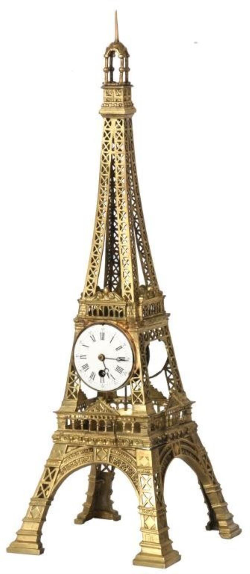 French Bronze Eiffel Tower Mantle Clock