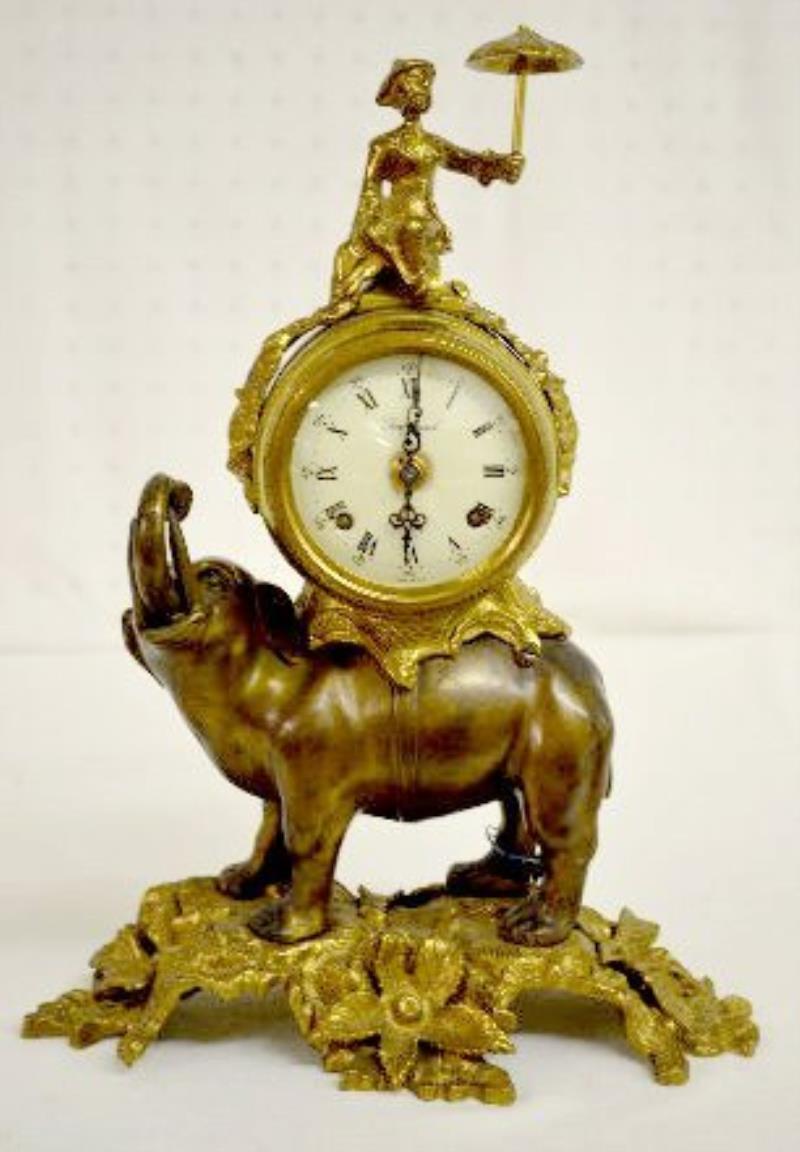 Imperial Bronze Elephant Clock with Rider