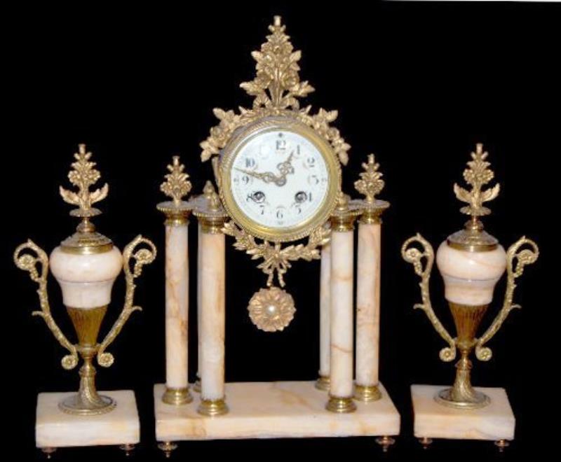 3 Piece Marble Clock Garniture Set