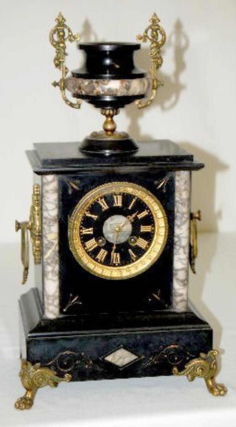 French Slate and Marble Mantel Clock