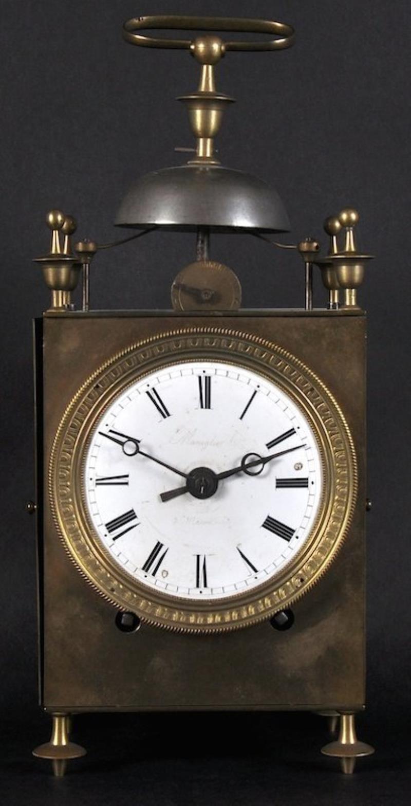 AN UNUSUAL 19TH CENTURY ITALIAN BRASS CLOCK, with white