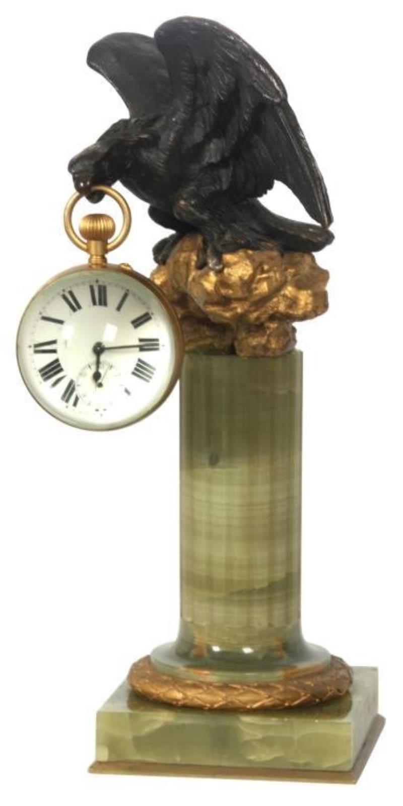 Bronze Eagle & Onyx Pedastal Glass Ball Clock