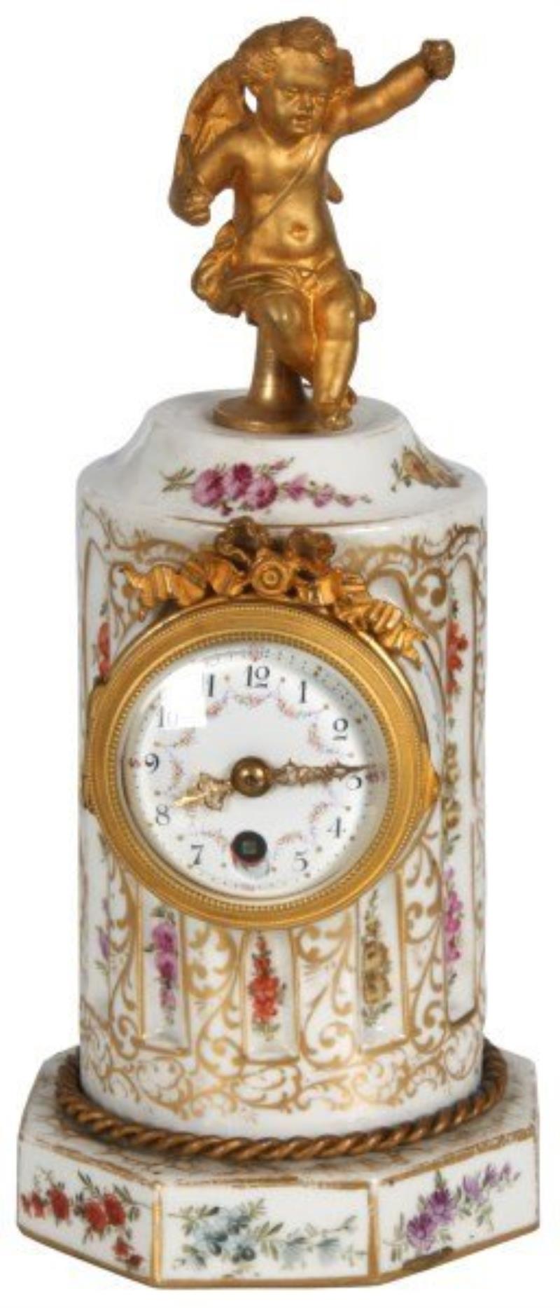 Porcelain & Brass Miniature Mantle Clock