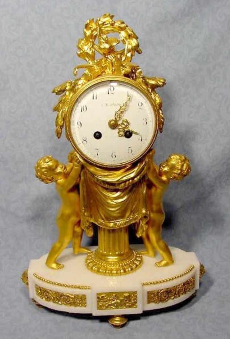 Early Charles Dudin Dore Bronze and Marble Clock