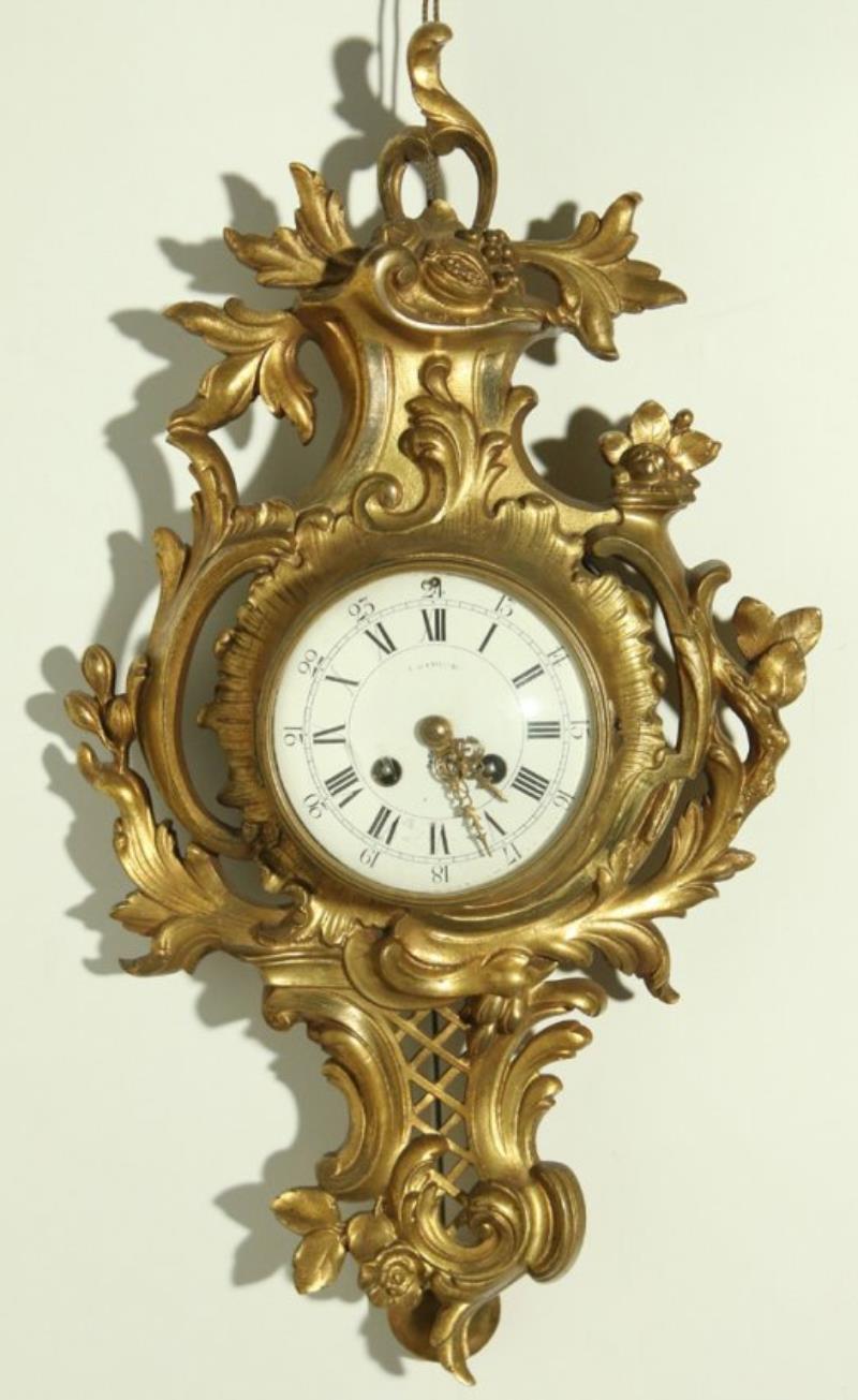 A 19TH C. GILDED BRONZE ROCOCO STYLE CARTEL CLOCK