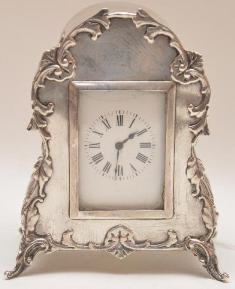 English Sterling Silver Clock with romantic scene