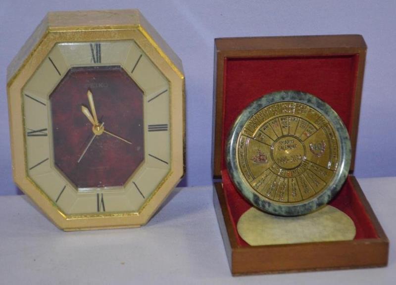 Two Desk Clocks, Seiko and Calendar Desk Clock