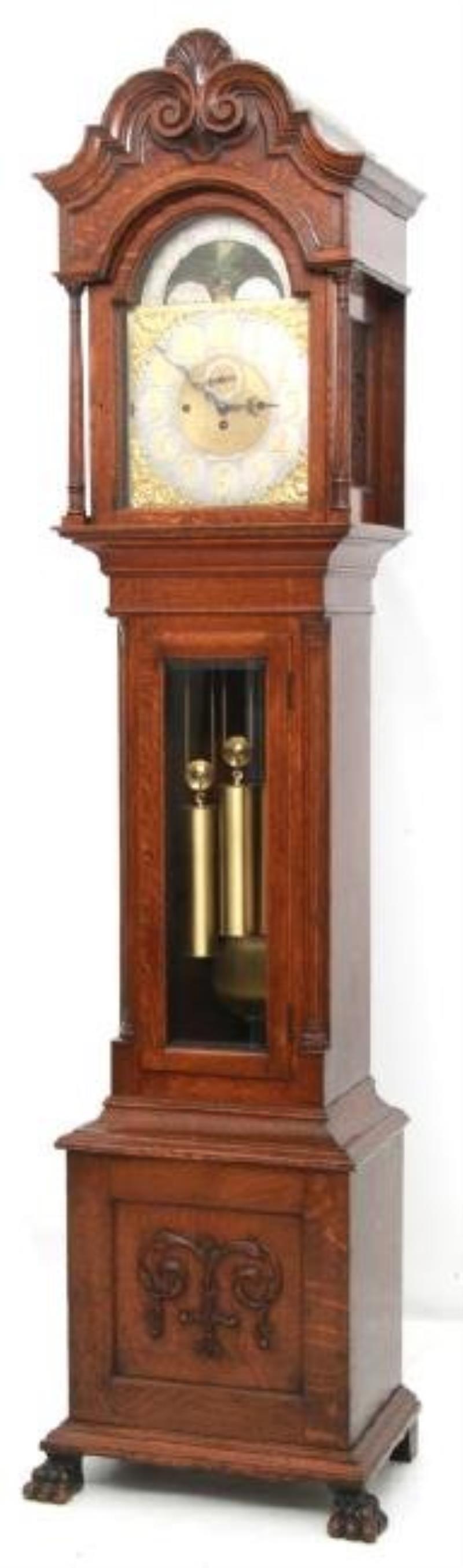 Carved Oak Grandfather Clock