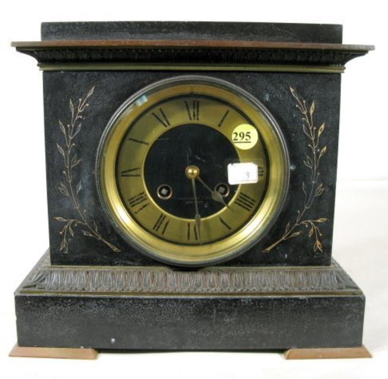 French Slate & Brass Mantle Clock