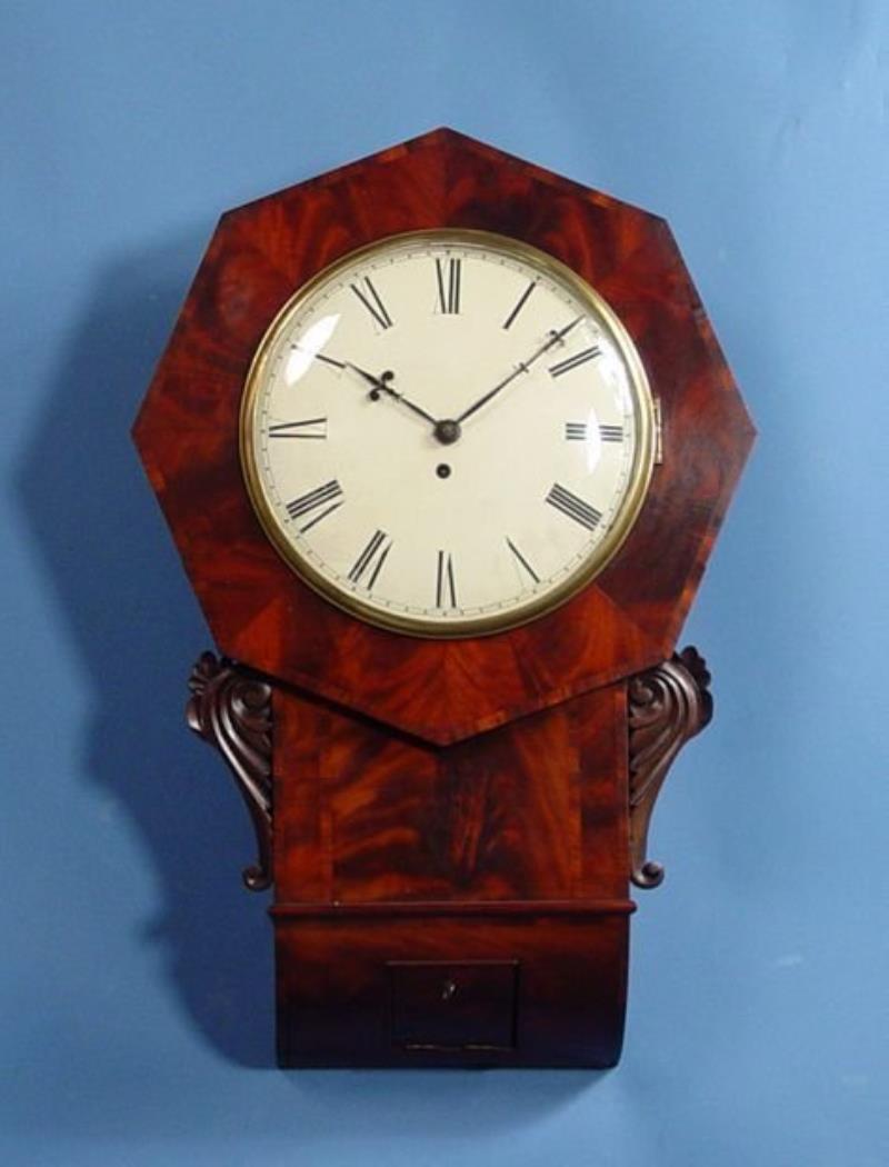 English Mahogany Drop Dial Fusee Wall Clock