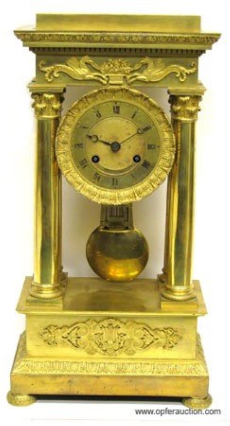 FRENCH GILT GLASS PORTICO CLOCK