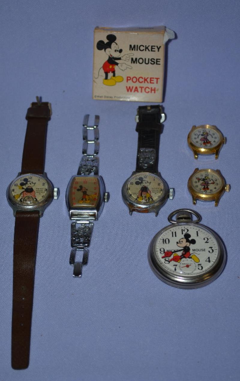 6 Vintage Mickey Mouse Watches, Pocket and Wrist