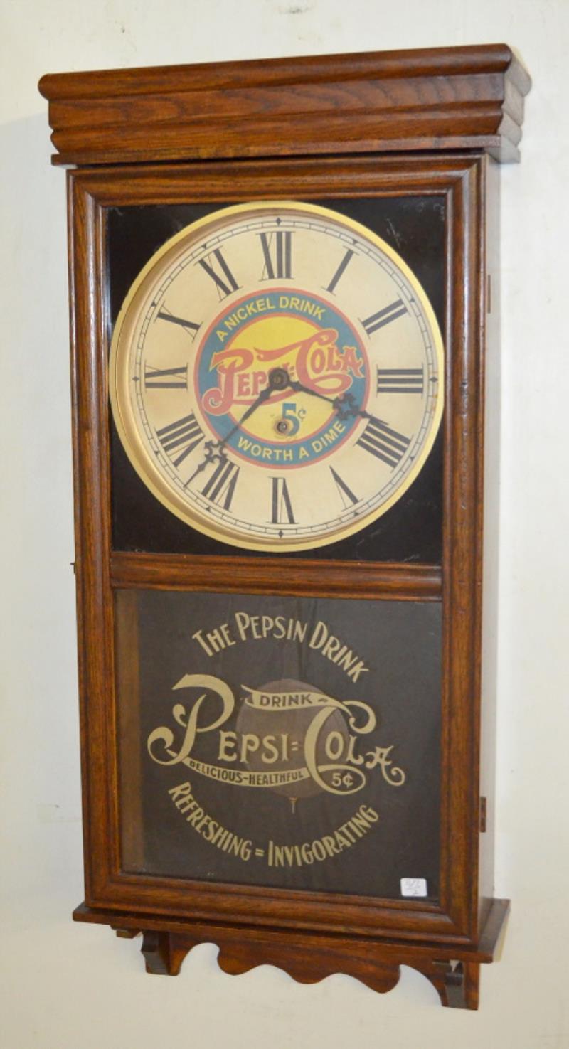 Antique Sessions Pepsi Cola Advertising Oak Regulator Clock