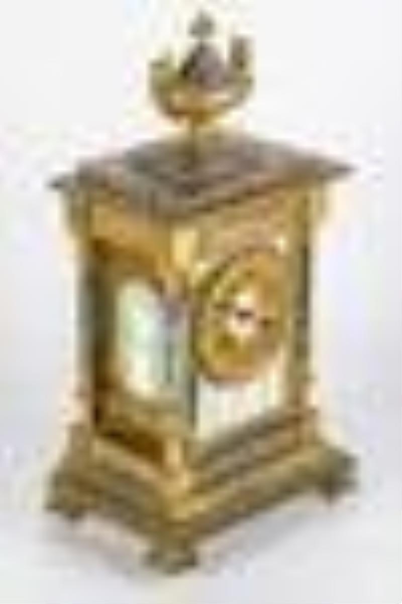 19th C French Bronze Champleve Clock Garniture SET