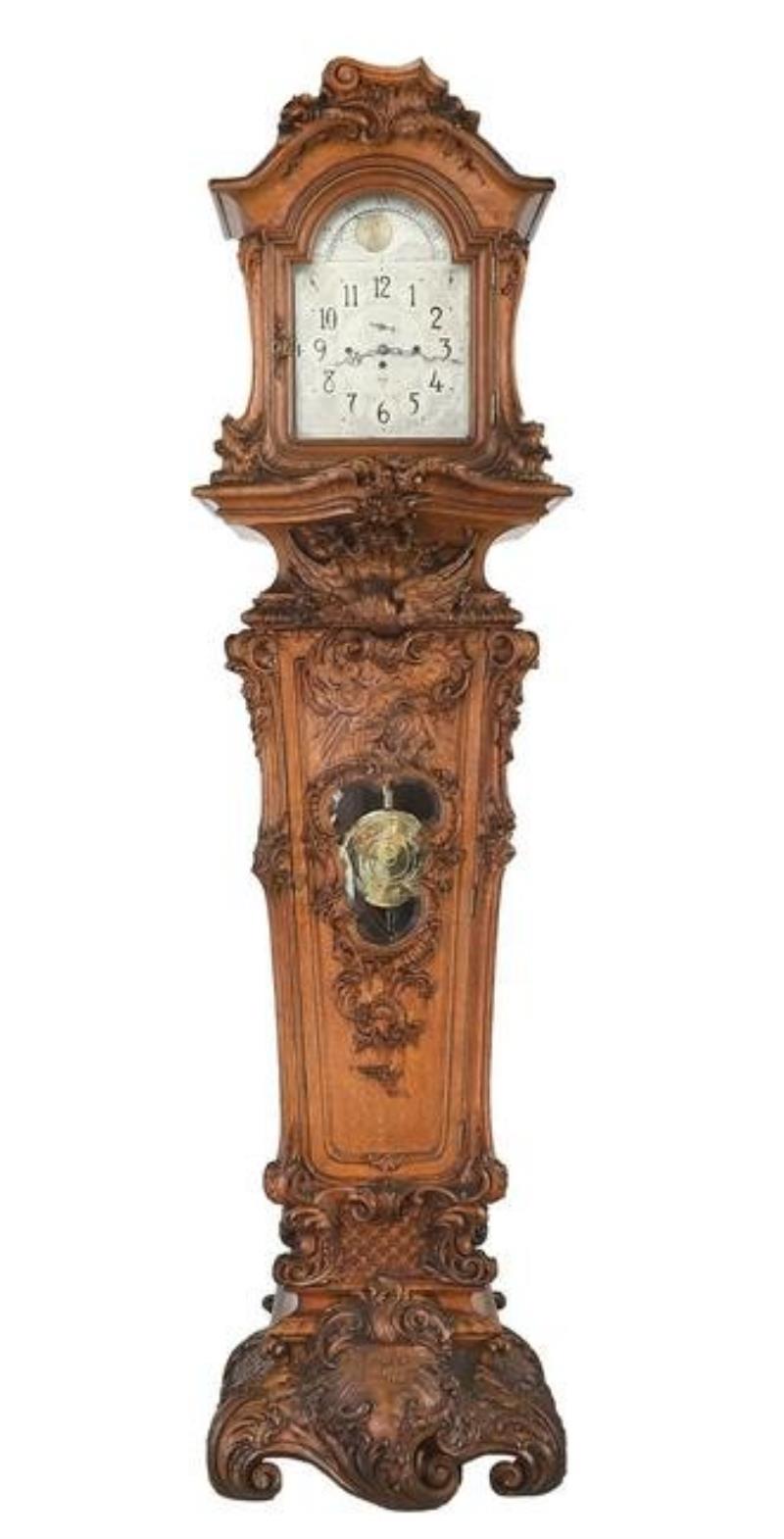 French Oak Quarter Chiming Tall Case Clock