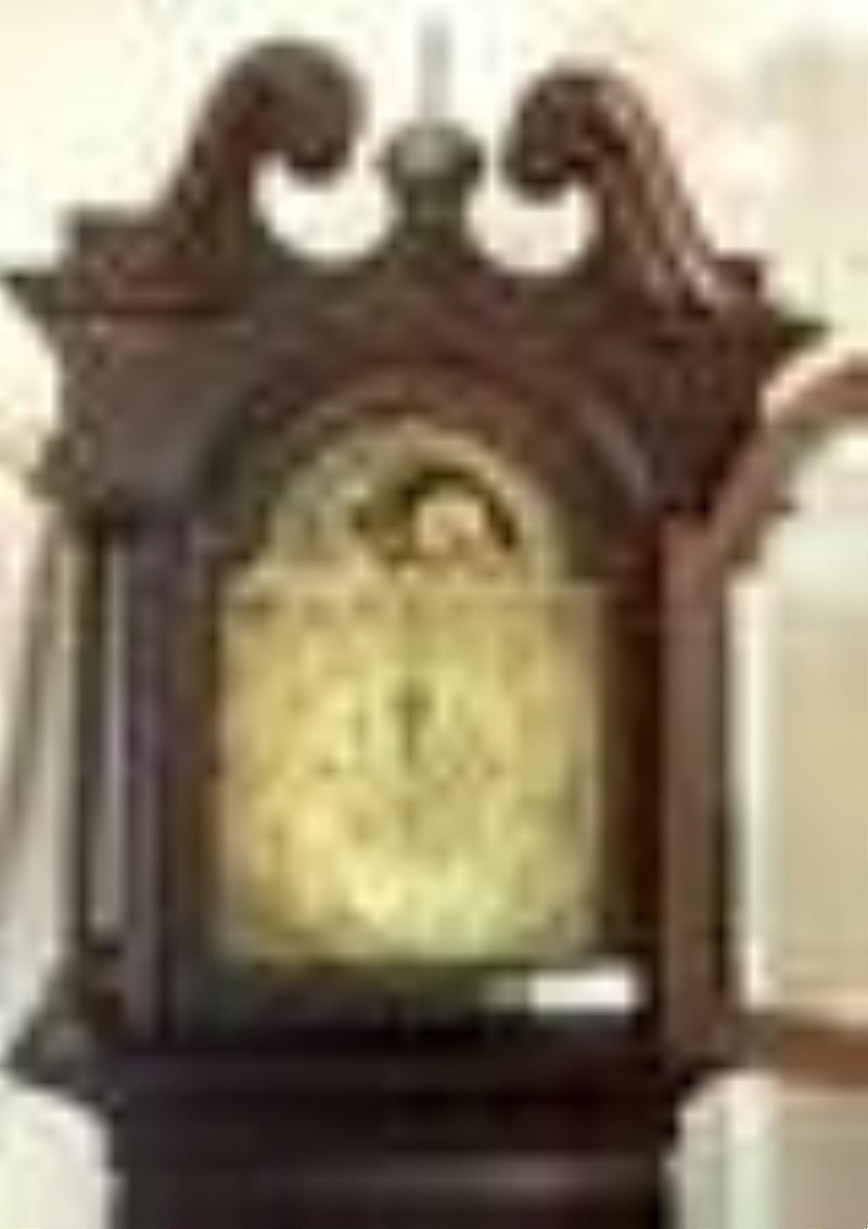Tiffany & Co Carved Oak Brass Dial Tall Case Clock