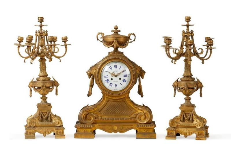 French Neoclassical-style clock and garniture set