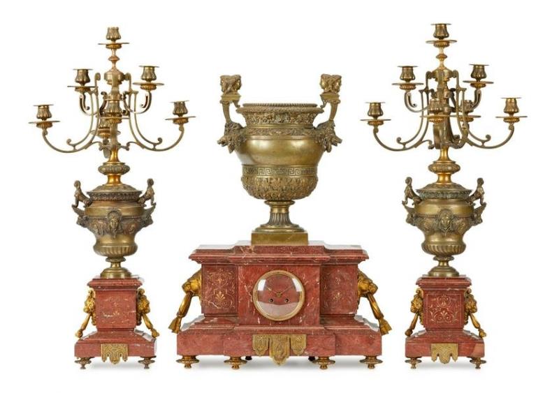 A Greco-Roman Revival clock and garniture set