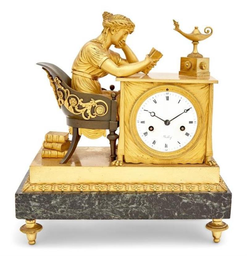 Empire Gilt and Patinated Bronze Mantel Clock