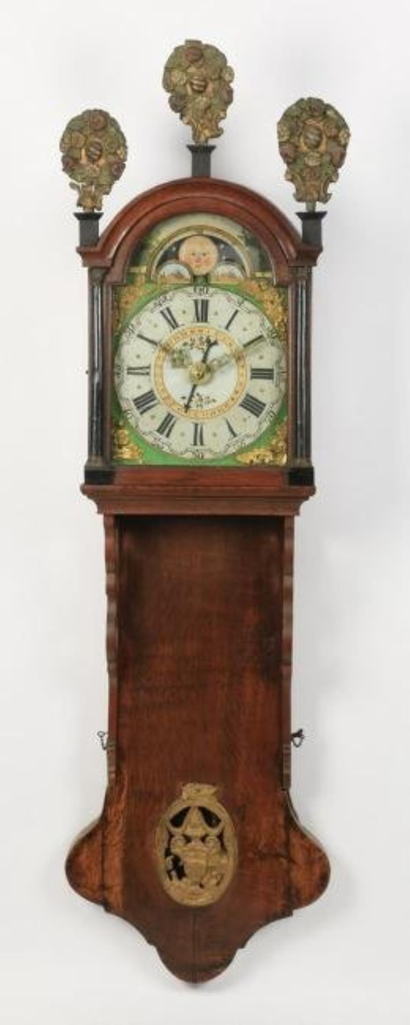 19th c. Dutch Staartklok oak clock, 51”h