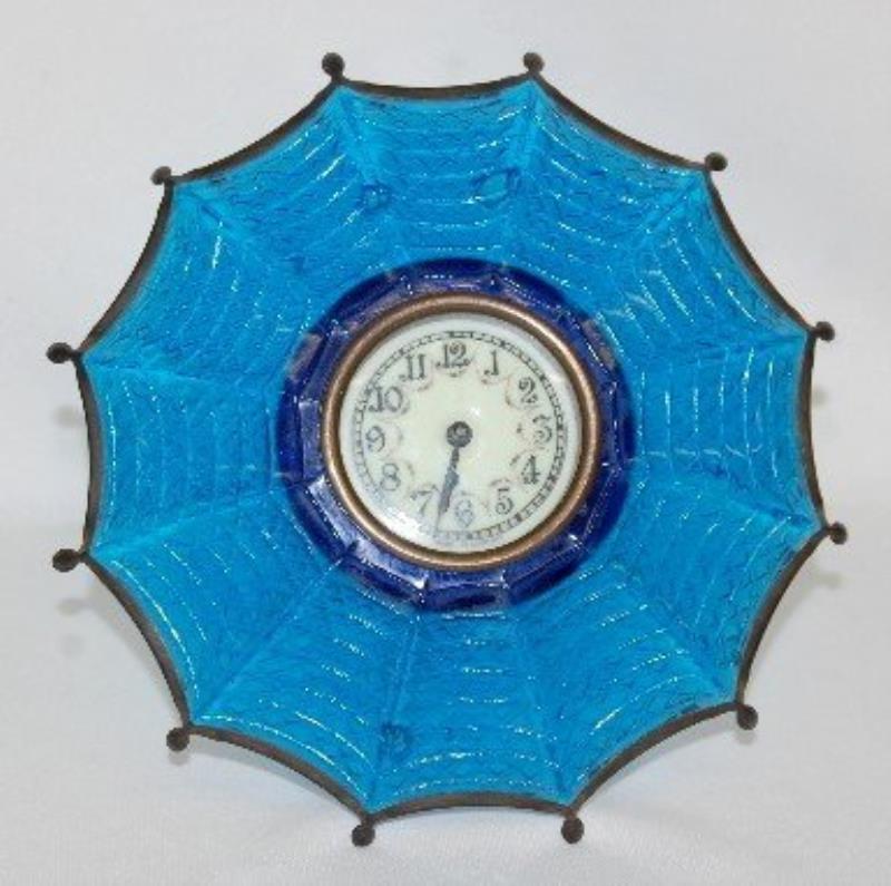 German Blue Glass Umbrella Dresser Clock