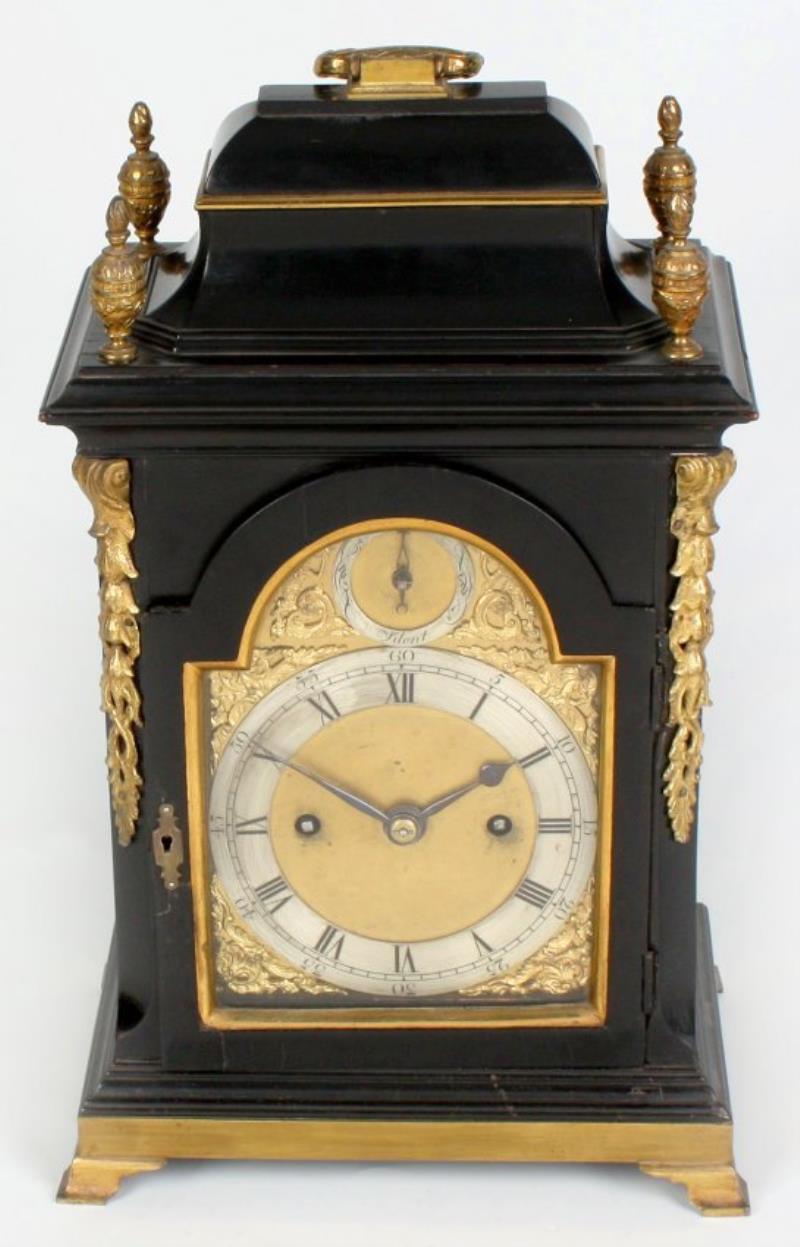 A fine George III ebonised table clock of small pr