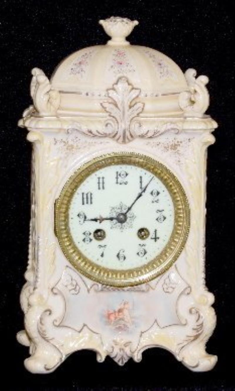 Antique French China Clock With Cherubs