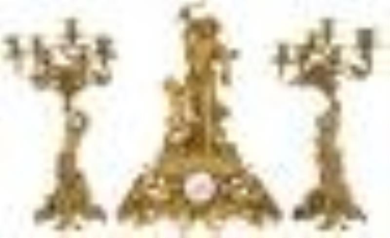French Louis XV Style Gilt Bronze Three-Piece Clock Garniture