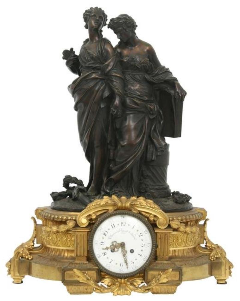 French Napoleon III Gilt & Patinated Bronze Mantel Clock