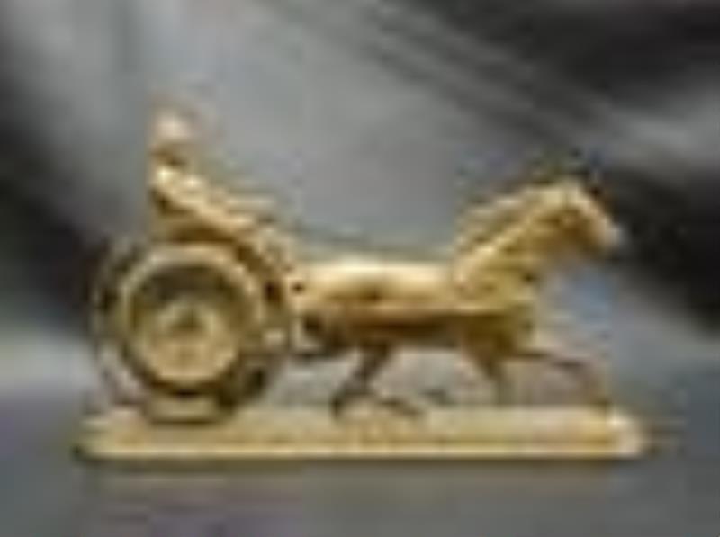 Unusual vintage clock with sulky racing horse