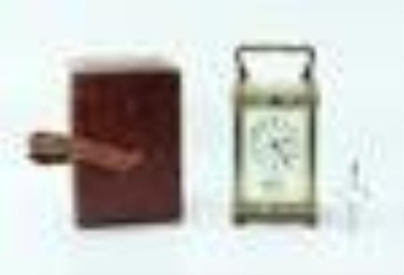 French 19C Carriage Clock Bell Key Leather Case