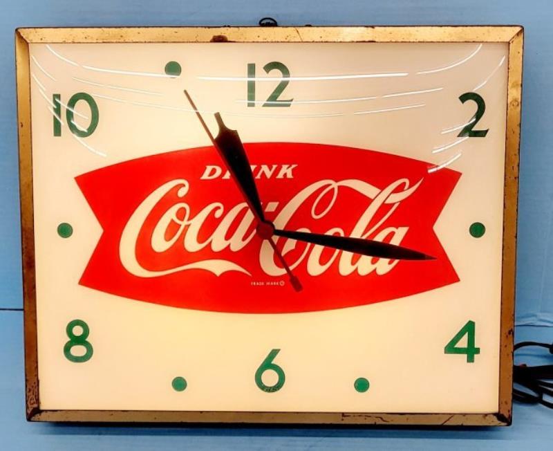 Drink Coca Cola Fishtail Light Up Clock Rectangle