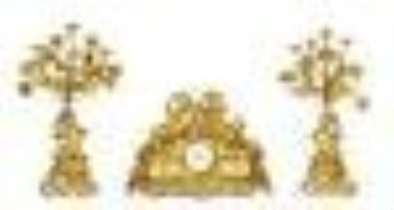 3 pc Large French Gilt Bronze Clock Garniture Set