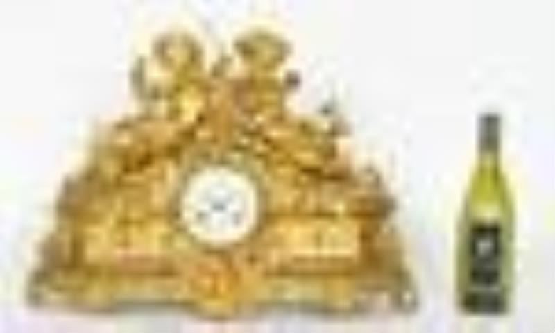 3 pc Large French Gilt Bronze Clock Garniture Set