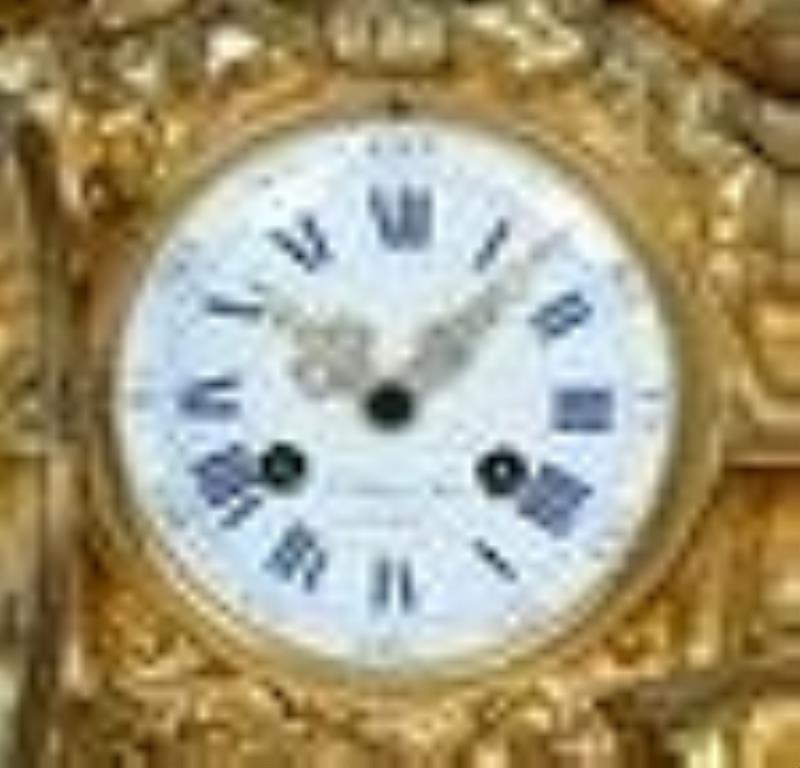3 pc Large French Gilt Bronze Clock Garniture Set